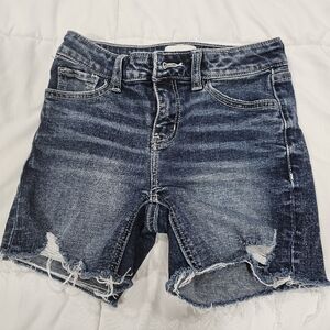 Denim Distressed Girl Short- Blue